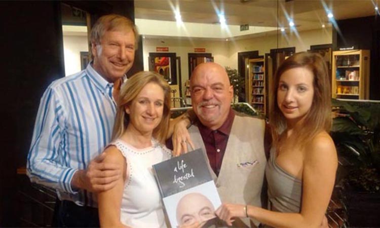 Pete Goffe-Wood celebrates launch of new book - a life digested - with his daughters.
