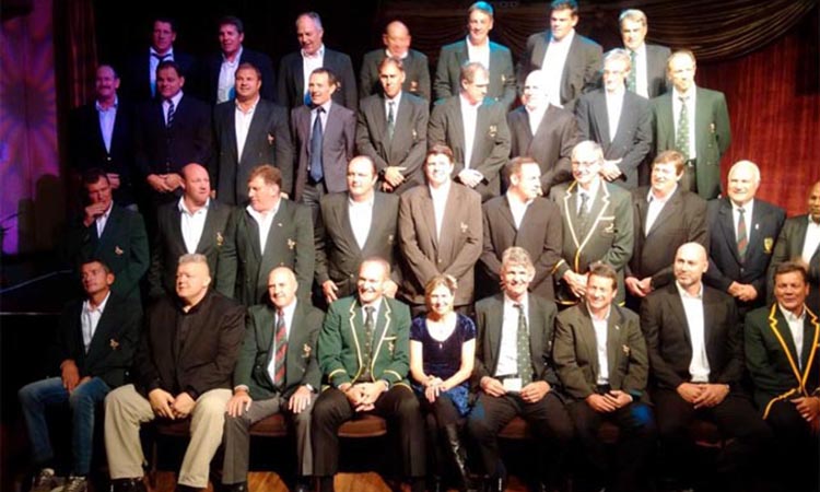 They all played a part in rwc95. Emotional 20 year reunion.