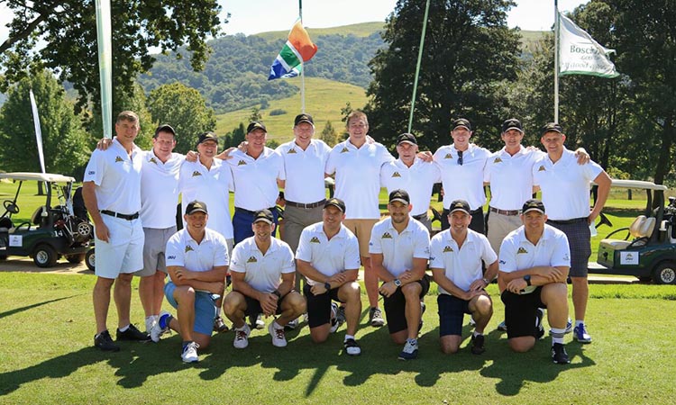 The line-up for the @DSV_SouthAfrica SARugbyLegends Invitational @BoschHoekGC  Who is the odd man out apart from myself? Thanks British Airways tsogosun and LandRoverZA for your generous support!