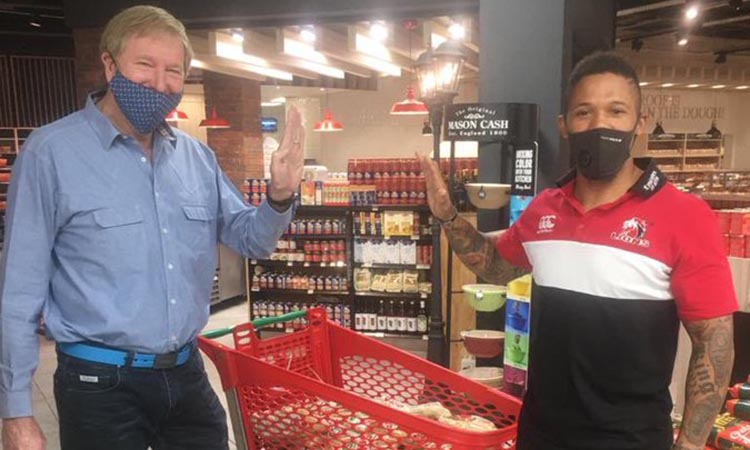 Elton Jantjies says he’s fit and rating to go. Super initiative by SA Rugby Legends and Lions Rugby to collect mountains of food at Spar The Wedge